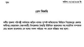 পিরোজপুরে অপহরণ ও ধর্ষণের অভিযোগে ছাত্রদলের নেতা বহিষ্কার