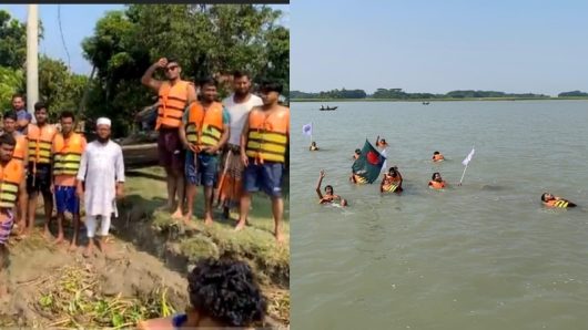 তেঁতুলিয়া নদী পেরিয়ে ছাত্র যুবকের ঢাকার পথে লংমার্চ